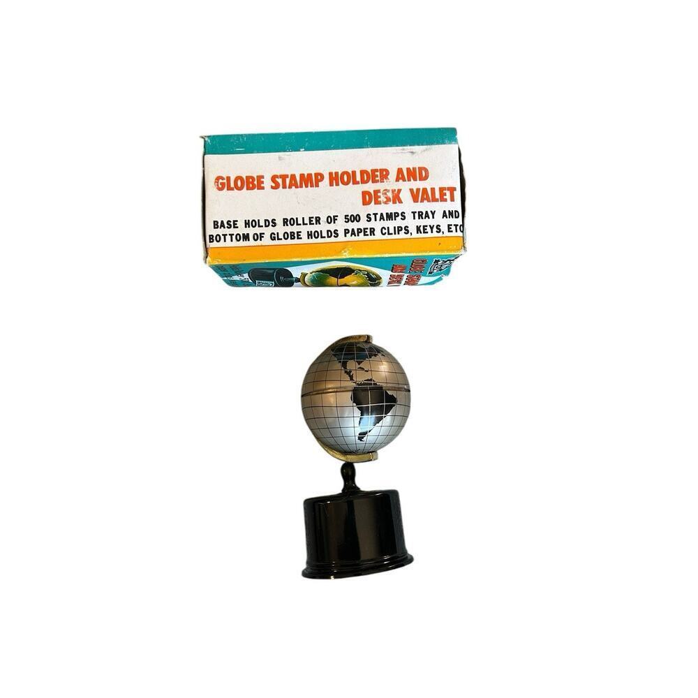 Globe Stamp Holder & Desk Valet Vintage Tin Organizer Made Japan Chadwick-Miller